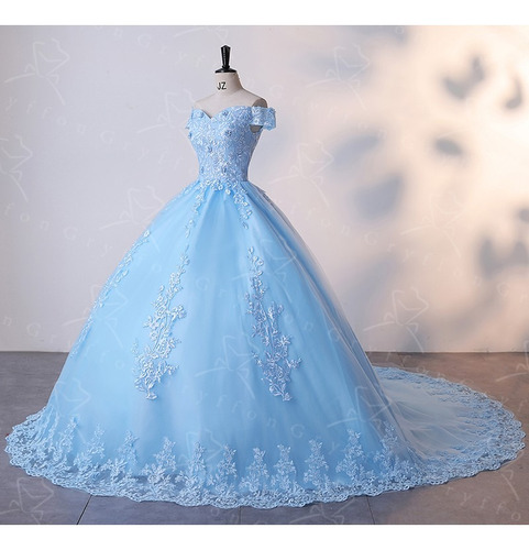 Vestidos De Quinceañera Color Azul Rey Cola Cauda Barato B 