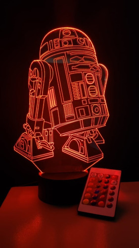 Imagen 2 de 8 de Lampara Led 3d Con Control R2-d2