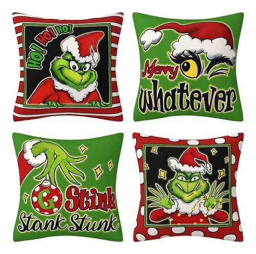 Grinch Navidad Throw Pillow Cover Decoración Del Hogar 4pcs