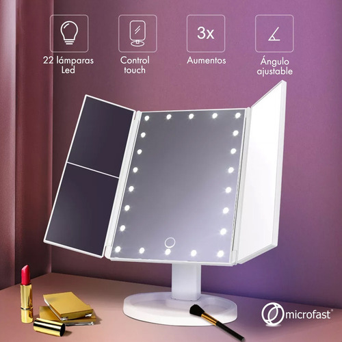 Imagen 6 de 10 de Espejo Táctil 180º 22 Luces Led Aumento Plegable Maquillaje