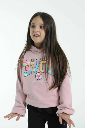 Buzo Con Capucha Nena Love Frizado Colores Kiddie Niña