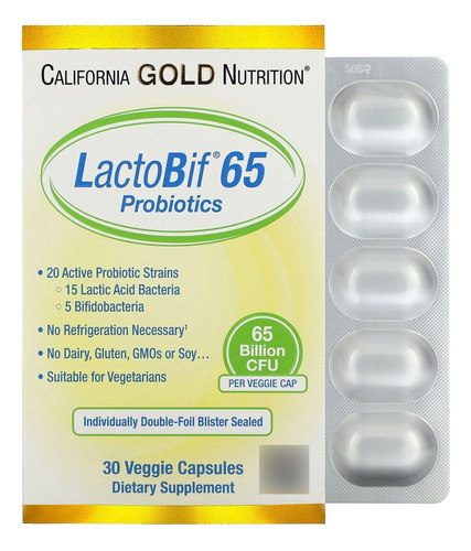 California Gold Nutrition Lactobif 65 Probióticos 30 cápsulas, sabor sem sabor