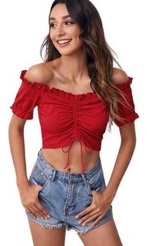 Crop Top Rojo Arruche Al Frente