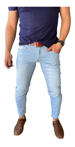 Imagen 2 de 6 de Jeans Elasticados Hombre Strech Celeste