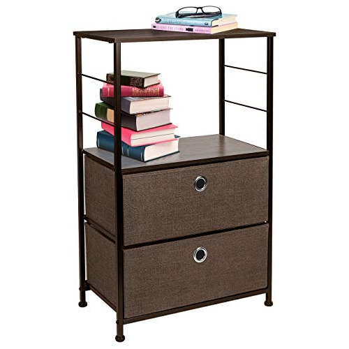  Nightstand 2 Drawer Shelf Storage Bedside Furniture Ac...