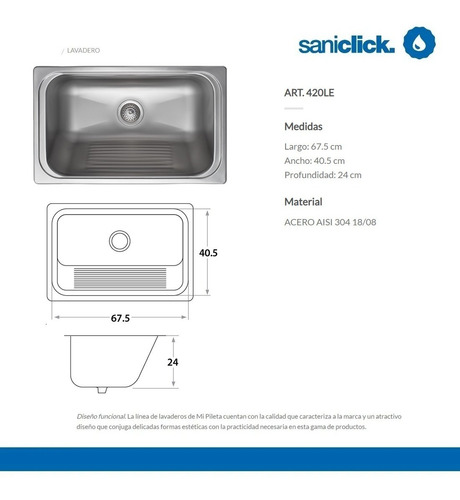Imagen 2 de 7 de Bacha Lavadero Mi Pileta 420le Sobre Mesada 70x43x24