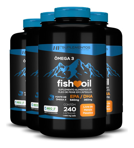 4x Omega 3 Fish Oil Meg 3 240 Cps Hf Suplementos