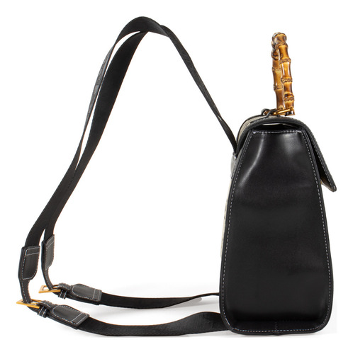 Bolsa Mochila Cloe Para Mujer Textil Maneral Look Bambú Color Negro