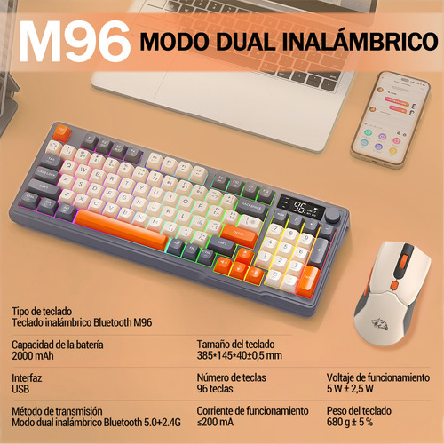 Kits Teclado Y Mouse Free Wolf T96 Rgb Español Con Pantalla