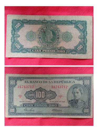 Billete De 100 Pesos Oro De 1965.