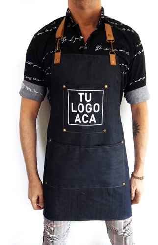 Delantal De Jean Y Cuero Estampado Con Tu Logo X 10 Unidades