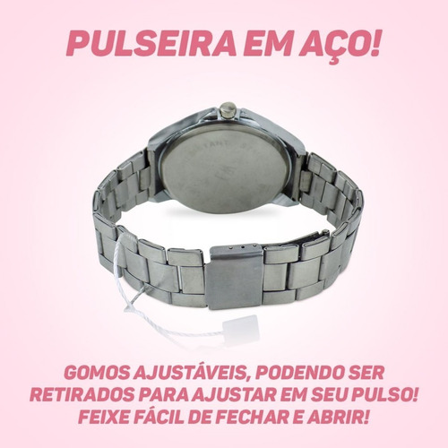 Relógio Feminino Original Em Aço Colar E Brinco Black Friday
