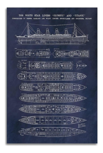 Póster Njyxart The Titanic The Titanic Blueprint Póster Deco