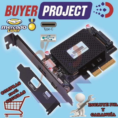 Imagen 2 de 7 de Tarjeta Pci-e Express X1 1 Puerto Usb-c + Usb 3.0 Low Profil