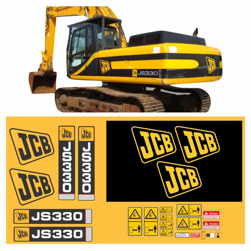 Adesivo Escavadeira Compatível Com Jcb Js 330 Lc + Etiquetas Cor ADESIVO EMBLEMA GRÁFICO JS330 LC