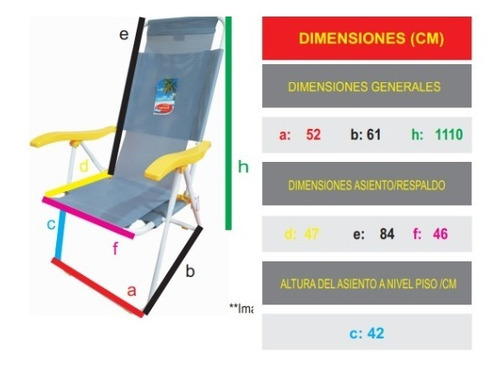 Silla Playera Reposera Plegable De Acero 5 Posición Verano