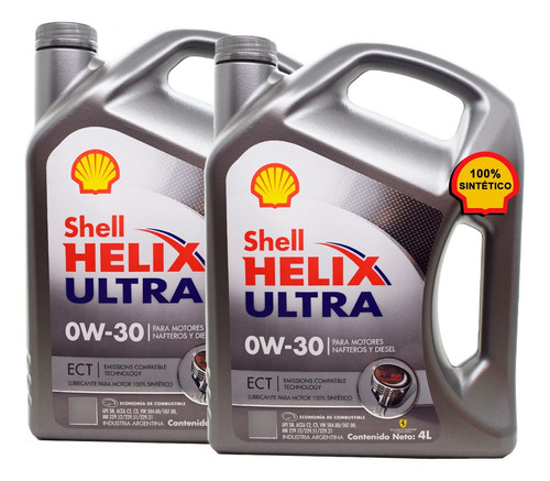 Aceite para motor Shell Helix sintético 0W-30 para autos, pickups & suv de 2 unidades / 8L