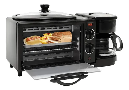 Horno Electrico 3 En 1 Maquina Cafetera Sarten Horno Plancha Negro