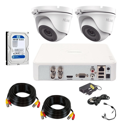 Kit Video Vigilancia Hilook 2 Camaras Domo 500gb Cable