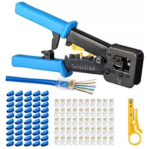 Crimpeadora Ez Rj45 +50 Conectores Cat6 Prensa Anticorte