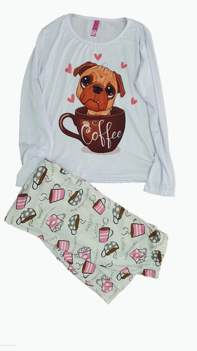 Pijama De Mujer De Pug Caffe , Pantalon Y Blusa