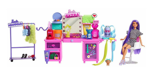Barbie Extra Muñeca Y Set De Tocador Fashion Con Accesorios