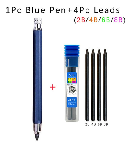 Lápiz De Dibujo De Metal De 5,6 Mm Con 4 Juegos De Minas 2b