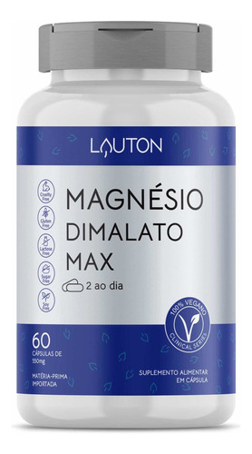 Magnesio Dimalato Max 60 Capsulas Vegano - Lauton Nutrition Sabor Sem sabor