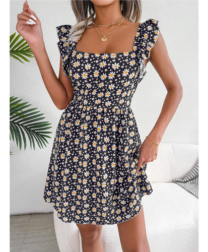 Vestido De Playa Mujer Sin Espalda Vendaje Patrón Floral