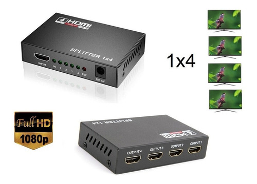 Splitter Hdmi 1x4 Full Hd Activo 4 Salidas 1080p Tv / Metal
