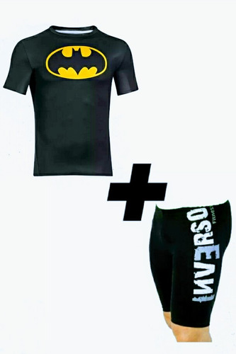 Conjunto Bermuda Ciclismo E Camiseta Batman Proteção Uv