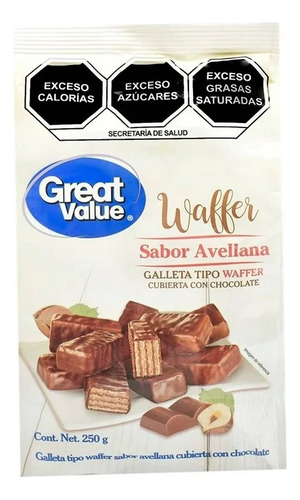 2 Pza Galletas Great Value Tipo Waffer Avellana Cubierta Con