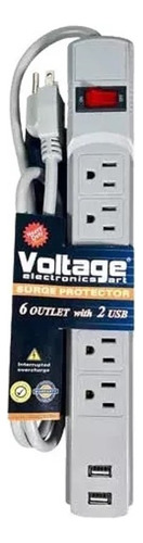 Regleta Protector De Voltaje 6 Tomas 2 Usb Supersor Picos