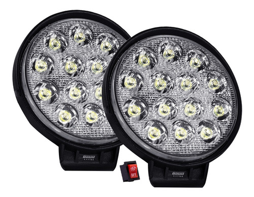 Par De Faros Led Osun® Alta Intensidad De 42w Luz Blanca Diseño Redondo 100% Metal+bases  Universal Autos Motos Camiones