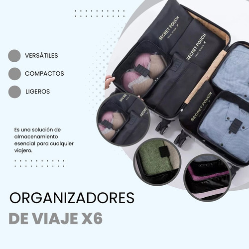 Set Organizador De Valija MTL X6 Unidades Color Negro Neceser Bolso Viaje Ropa Doblada Lavable Plegable Resistente Práctico Portátil