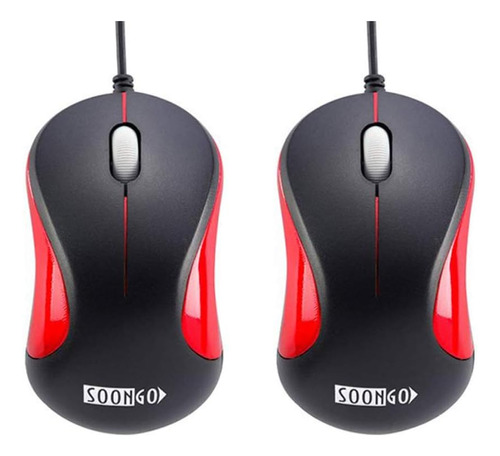 Mouse Soongo Con Cable/negro Rojo 2 Und