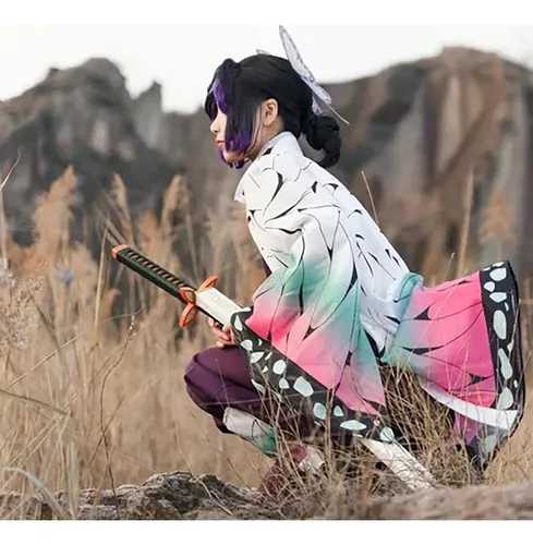 Demon Slayer: Kimetsu No Yaiba Kocho Shinobu Anime Disfraz De Cosplay Para Niños Con Peluca