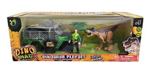 Set Dinosaurio Con Vehículo Y Figura T Rex Dino Mat