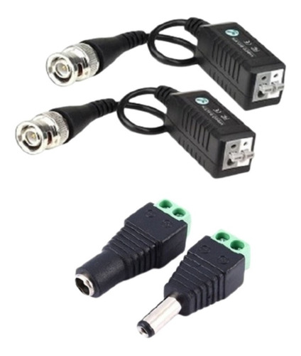 Pack Balun Conector + Plug Dc Macho Hembra Utp Cctv Camara Seguridad Dvr