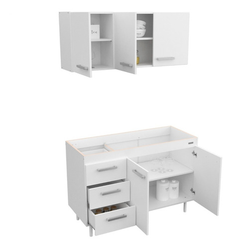 Combo Cocina Bajo Mesada Alacena 120 Cm S/bacha Blanco 10139