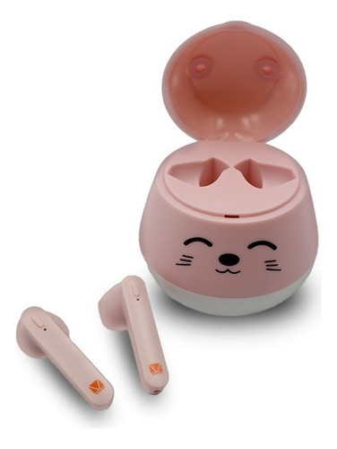 Audífonos Bluetooth Estuche Recargable Diseño Gatito Niños Color Rosa