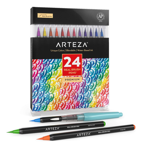 Real Brush Pens, 24 Colores Acuarela Puntas De Pincel D...