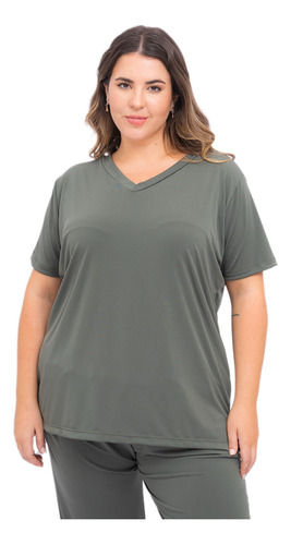 Remera Mujer Talles Grandes Lisa Basica Seda Fria Escote V 