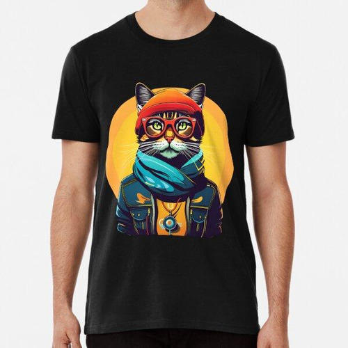 Remera Gato Con Gorra, Gafas Y Bufanda Algodon Premium