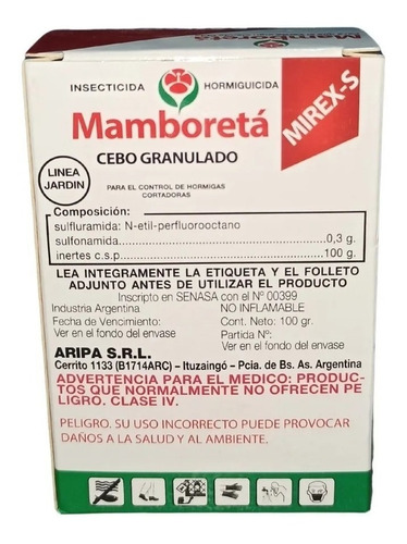 Imagen 4 de 10 de Mamboreta Mirex-s 200gr Cebo Mata Hormiga Cortadora Minera