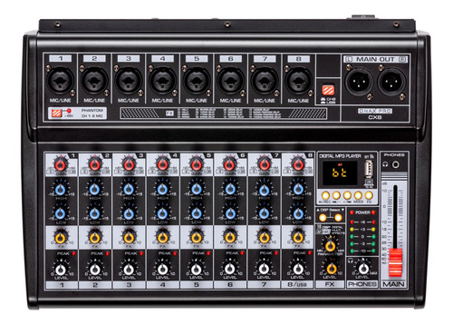 Onax Pro Cx8 Power Mixer Compacta Potenciada Audio Fx Bt Usb