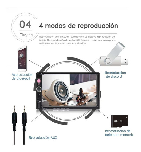 Imagen 7 de 10 de Pantalla Táctil De 7 In Con Cámara De Reversa P/estéreo Auto