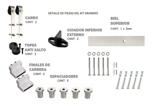 Imagen 8 de 9 de Kit Granero Premium Acero Negro Guia De 2 Mts. Completo