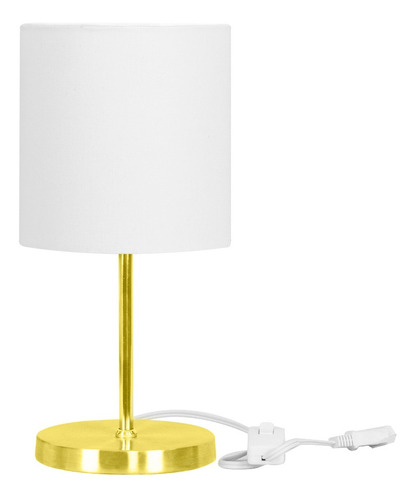 Abajur Eros Cilindrico Branco Com Base Redonda Dourado