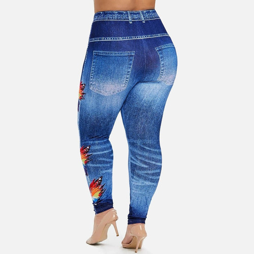 X Leggings De Mezclilla De Imitación Casuales De Talla